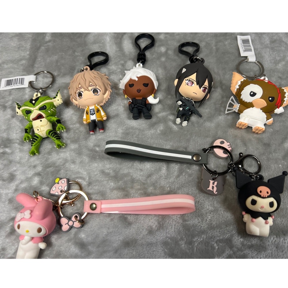 Lot of 7 Character Bag Clips Keychains Gremlins Sanrio Marvel Anime Charms